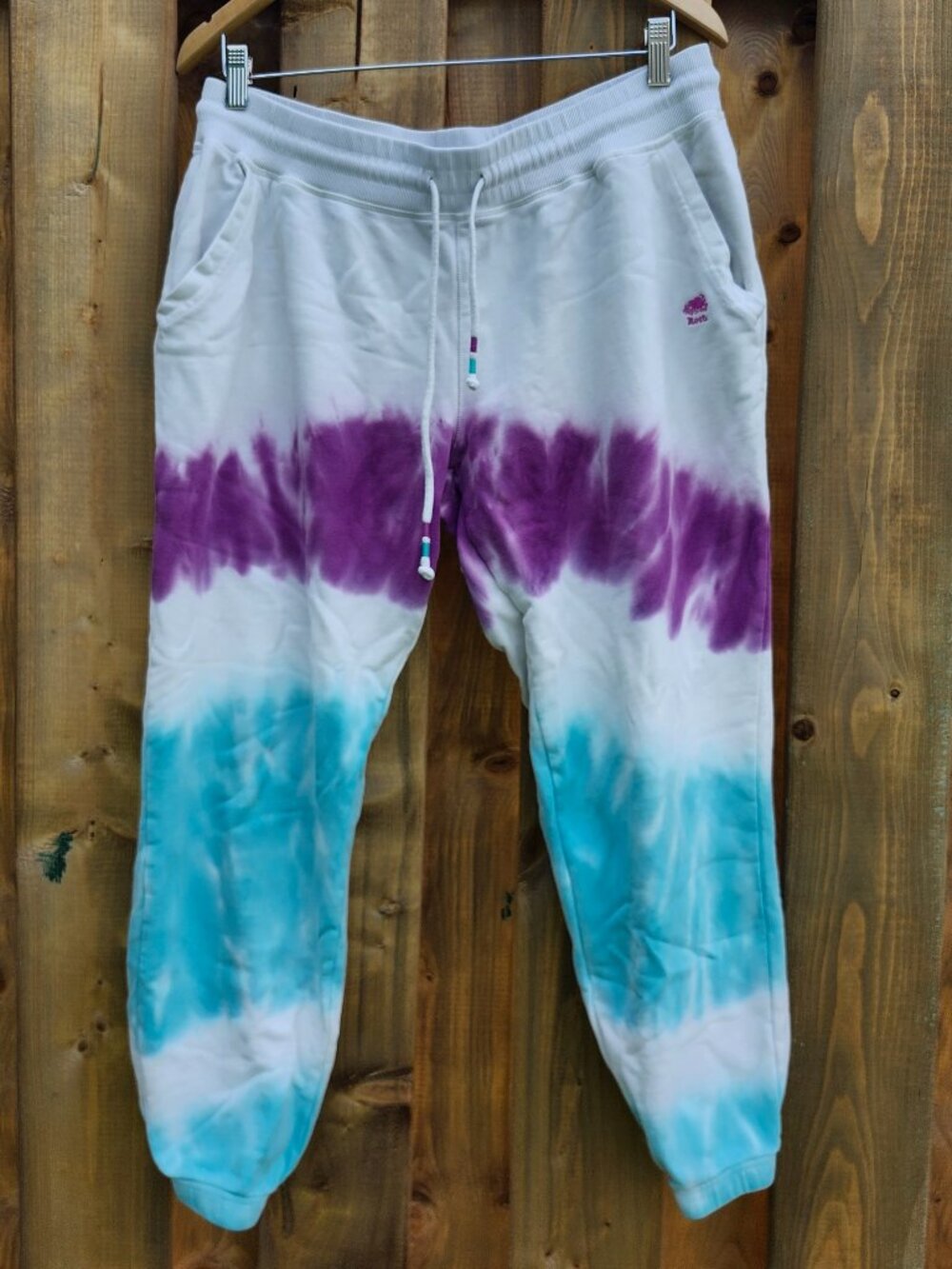 BEAUTIFUL Roots Tie Dye Joggers Women's Size XL Purple White Green